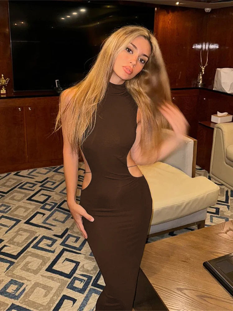 Nibber Cross Bandage Dress Women Y2K Butterfly Metal Hollow Backless Sleeveless Fitness Midnight Club Summer Vacation Bodyco