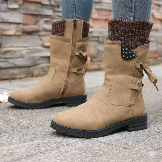 New Women Boots Autumn Winter New Knee High Shoes Large Tube Thick Heel Shoes for Women Strap Pleated Vintage Ankle Boots