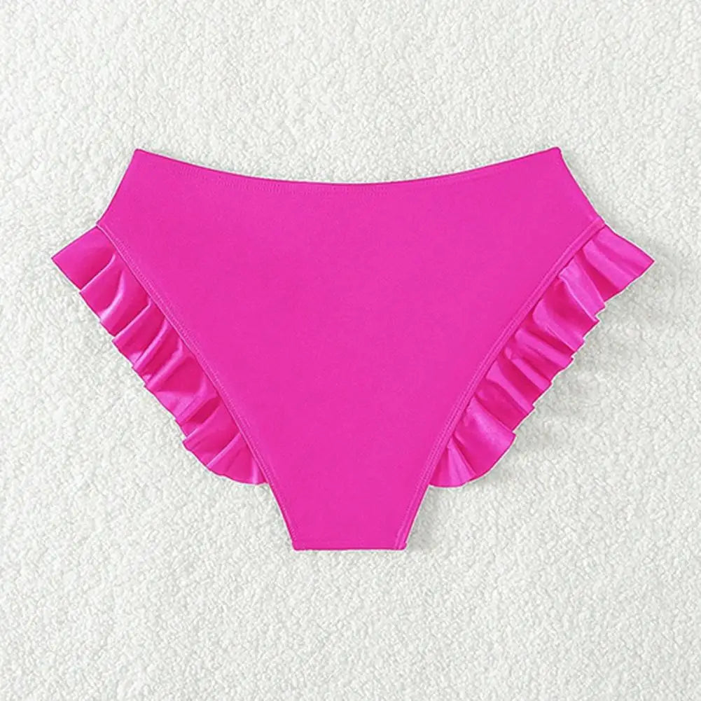 Women Swimming Trunks High-Waisted Ruffle Trim Bikini Bottoms with Tummy Control Quick-Drying Swimwear Beachwear