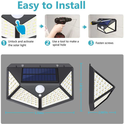 1-12 Pack Solar Lights Outdoor 100 LED Wall Lamp Motion Sensor Lights Waterproof Solar Street Light for Garden Porch Yard Garage