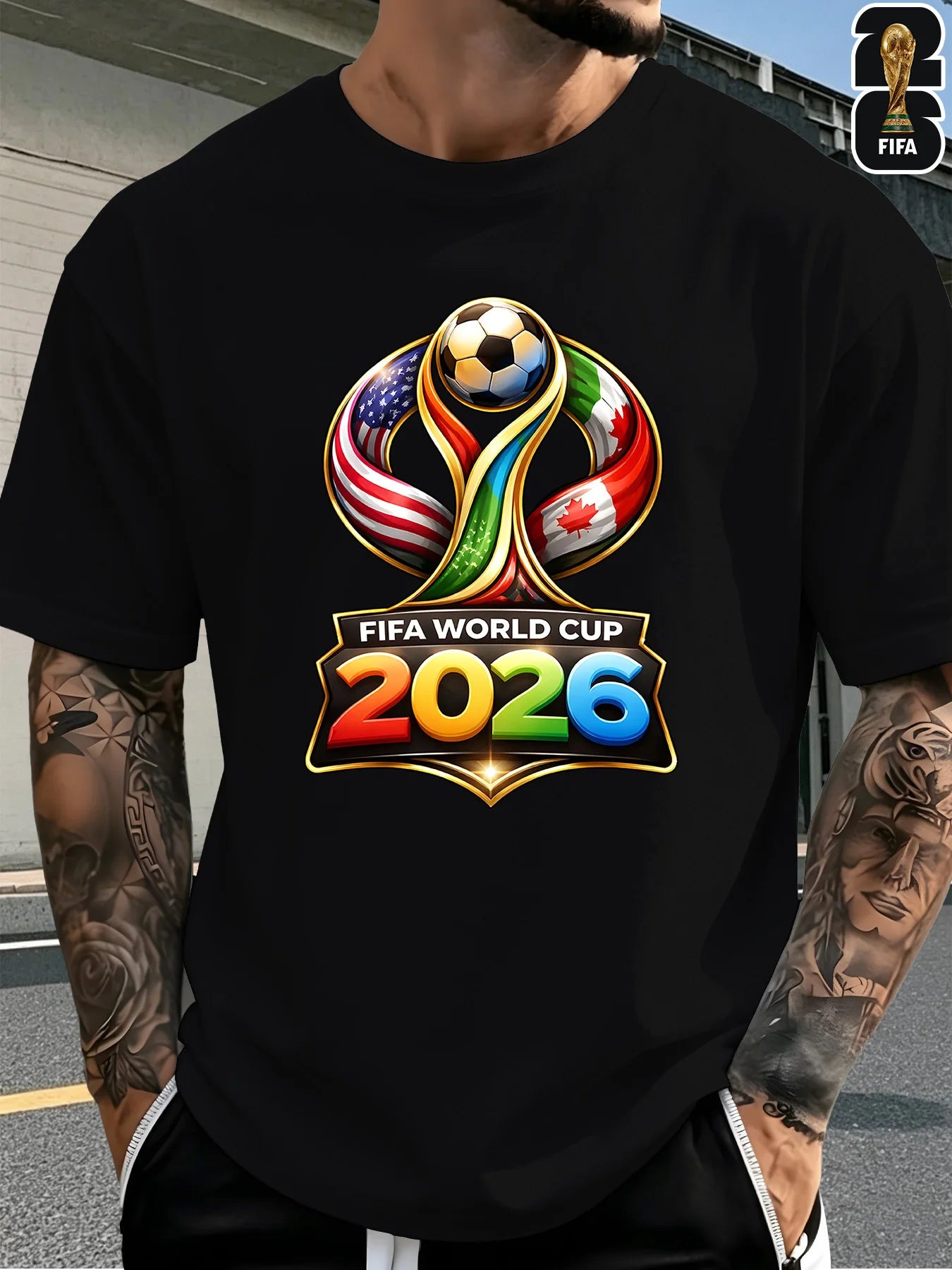[FIFA World Cup Licensed] 1pc 2026 World Cup FIFA Football-Themed Printed Men'S Short-Sleeve T-Shirt, Perfect for Summer Outings And Stylish Outdoor Apparel, Suitable for Both Men And Women, Great As Birthday Gift, Present fo