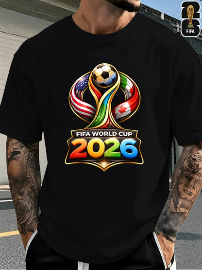 [FIFA World Cup Licensed] 1pc 2026 World Cup FIFA Football-Themed Printed Men'S Short-Sleeve T-Shirt, Perfect for Summer Outings And Stylish Outdoor Apparel, Suitable for Both Men And Women, Great As Birthday Gift, Present fo