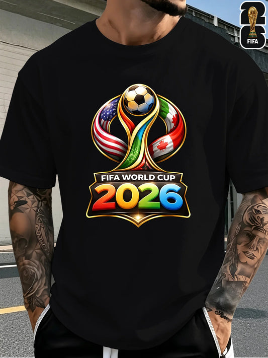 [FIFA World Cup Licensed] 1pc 2026 World Cup FIFA Football-Themed Printed Men'S Short-Sleeve T-Shirt, Perfect for Summer Outings And Stylish Outdoor Apparel, Suitable for Both Men And Women, Great As Birthday Gift, Present fo
