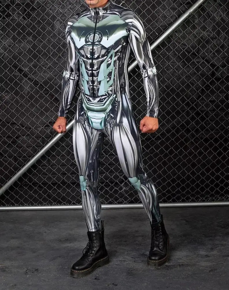 Mechanical Skeleton Bone Cosplay Bodysuit Halloween Scary Skull Graphic Long Sleeve Jumspuit Gothic Party Costume Tights Zentai
