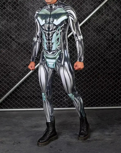 Mechanical Skeleton Bone Cosplay Bodysuit Halloween Scary Skull Graphic Long Sleeve Jumspuit Gothic Party Costume Tights Zentai