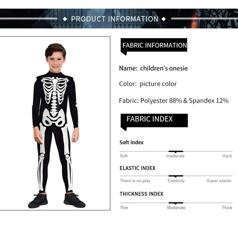 Kids Halloween Cosplay Scary Costume Zombies Skeleton Print Jumpsuit Boys Girls Zentai Suit Child Carnival Party Birthday Gifts