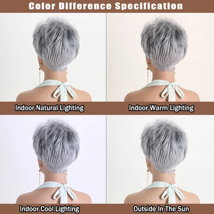 Short Natural Wigs with Bangs Soft Mommy Hair Daily Use Short  Grey Ombre Curly Synthetic Hair Costume Party Wig for Women