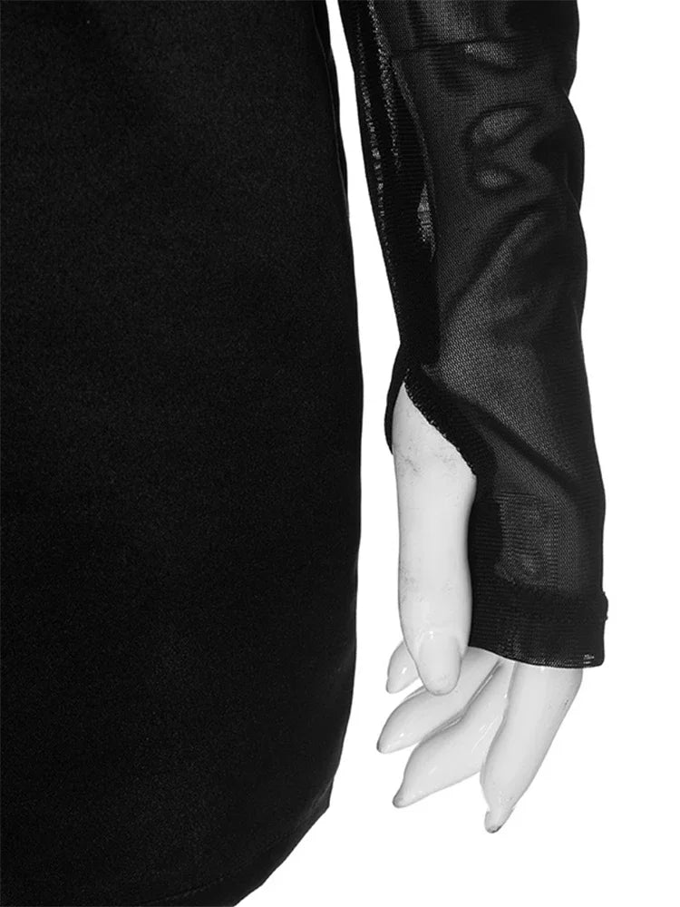 Trendix Fashion Mesh Long Sleeve Mini Dress Club See Through Turtleneck Splice Hollow Bodysuit Dress Party Hot Girls Sexy Dress