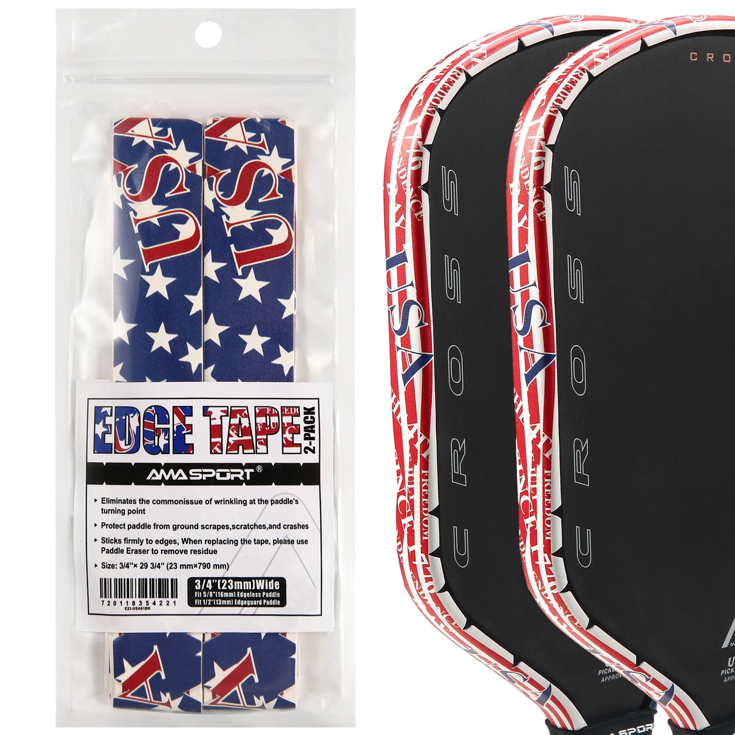 AMASPORT 2Pack Pickleball Paddle Edge Tape 20/23/26mm Paddle Head Edge Guard Racket Edge Protection Tape