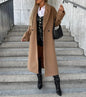 Women's Coat Autumn Winter, Long Sleeve, Notch Collar, Double-Breasted Solid, Casual Loose Long Woolen Jacket Coat