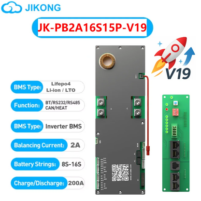 JIKONG Inverter BMS V19 200A 300A Active Balance 1A 2A LiFePo4 Li-Ion LTO Battery 8S 16S 24V 48V JKBMS V19 Home Energy Storage