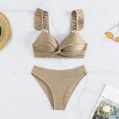 New Sexy Push Up Bikini Ribbed Plus Size Swimwear Women Swimsuit Biquini Set Beachwear Bathing Suit 2024 Mujer Thong Monokini XL