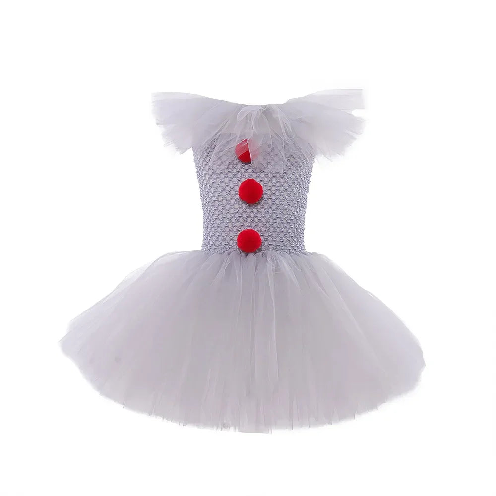 Halloween Horror Clown Pennywise Devil Spooky Costume Kids Girls Tulle Dress Joker Gothic Evil Carnival Outfit Tutu Dress Child