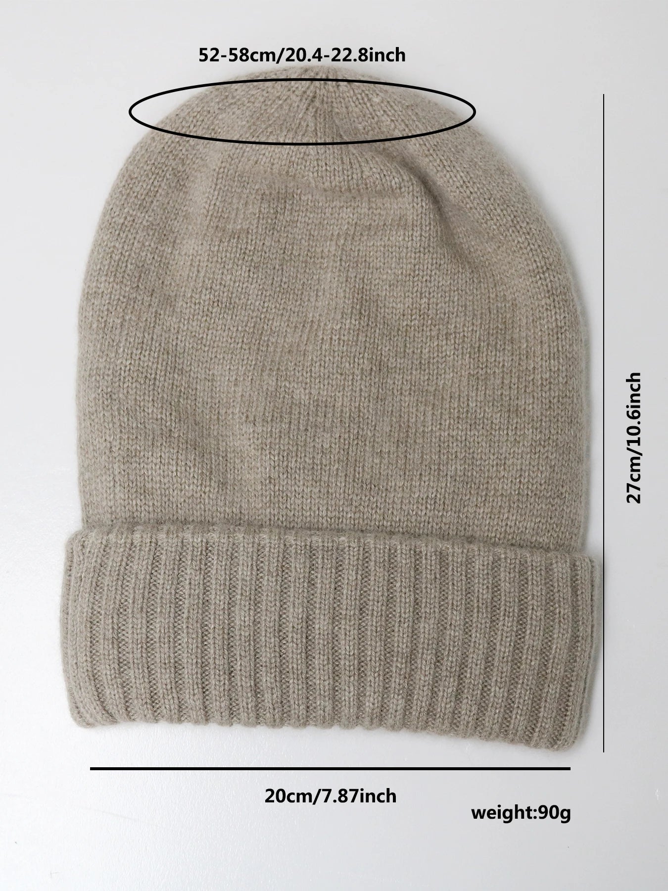 100%Cashmere Beanie Hat for Women's Winter Satin Lined Knitted Solid Skullies Cap Silk Lining Soft Warm Slouchy Bonnet