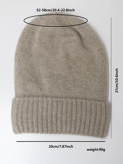100%Cashmere Beanie Hat for Women's Winter Satin Lined Knitted Solid Skullies Cap Silk Lining Soft Warm Slouchy Bonnet