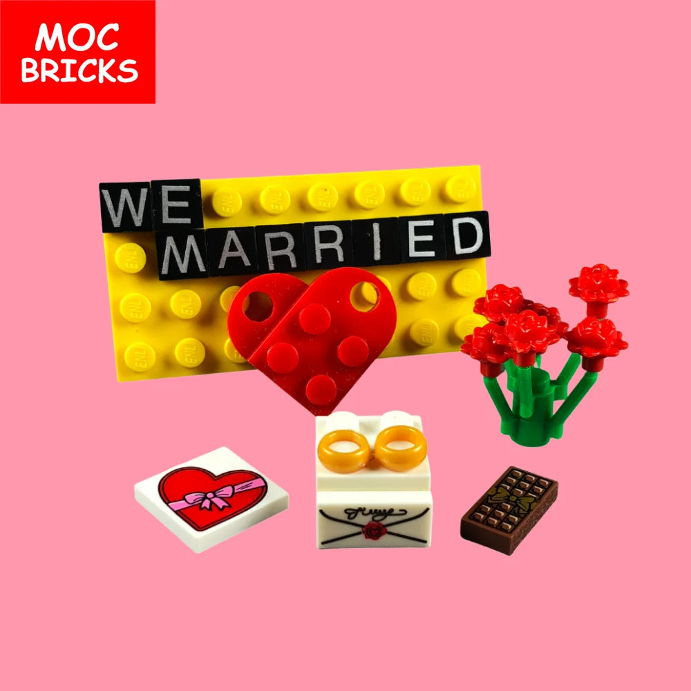 MOC Bricks Figure bracelet diamon bride groom Marriage Marry wedding Chain Building Blocks Assembled Kids Friends Toys Gift