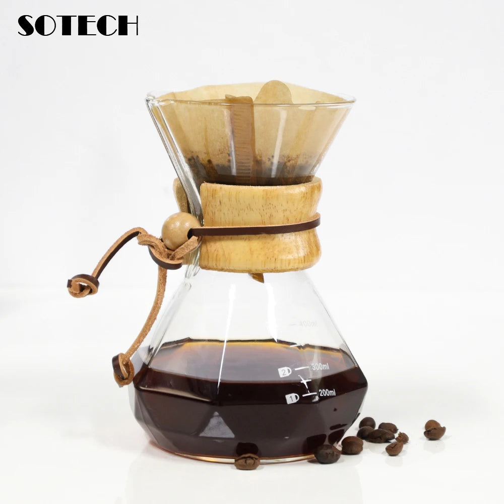 Glass Coffee Pot Drip Brewing Chemex Cafetera 400M/600ML Hand Brewed Coffee Filter Cup Pour Over Coffee Maker For Home Office