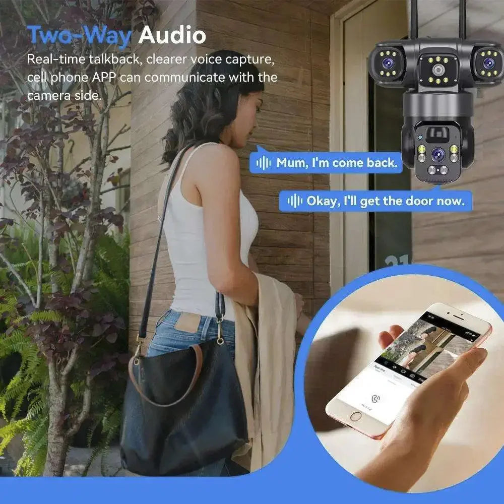 Solar WiFi Security Camera, V380 Pro  Triple Screen PTZ CCTV, AI Auto Tracking, Waterproof Outdoor Wireless Solar Camera