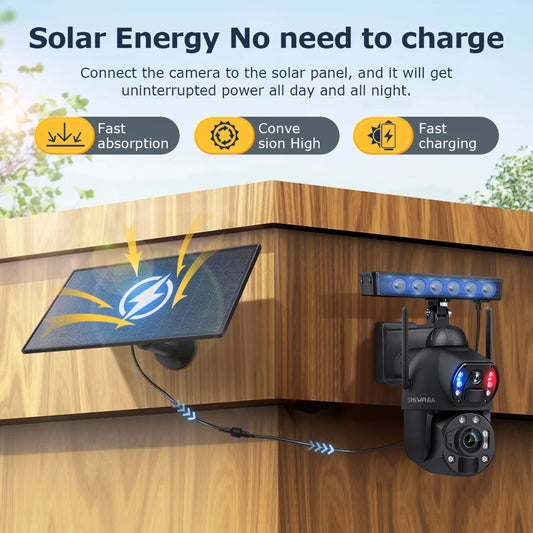 SHIWOJIA 4K 8MP 36X Zoom 4G Solar Camera Dual Lens Dual Screen Human Detect Auto Tracking Outdoor 10W Solar Panel WIFI CCTV