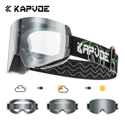 KAPVOE New Outdoor Photochromic Ski Goggles Winter Snow Sports for Unisex Snow Glasses UV400 Anti-fog Magnetic Snowboard Glasses