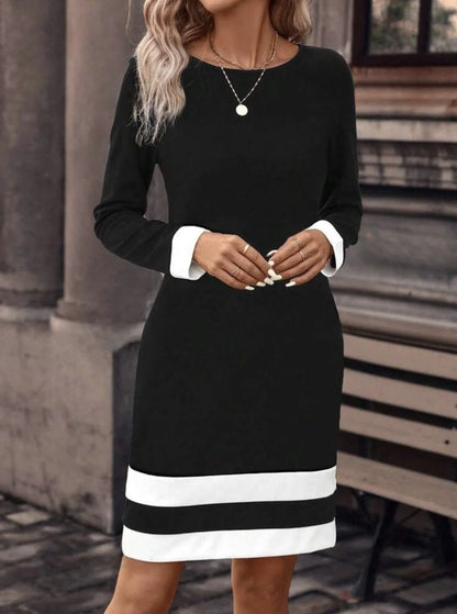 New clashing polka collar knit bottomed waistline for autumn and winter new long-sleeved thin bottomed top and slim dress