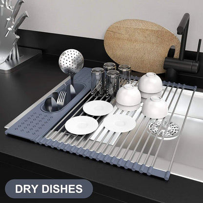 Kitchen Rolling Dish Drainer Roll Up Dish Drying Rack Over The Sink kitchen accessories,storage organization Foldable bowl shelf