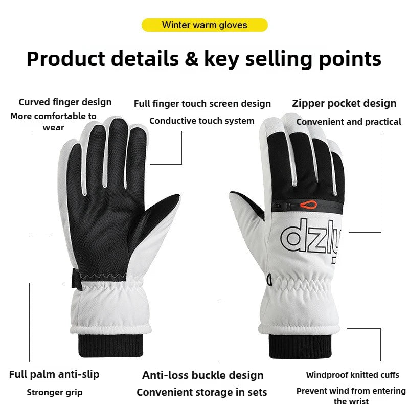 Winter Ski Gloves Fleece-lined Thickened Outdoor Riding Waterproof Windproof Non-slip Touchscreen Warm Gloves for Men and Women