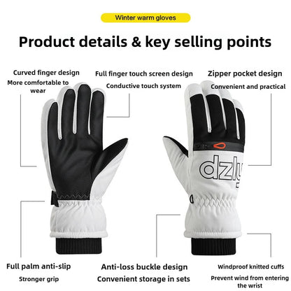 Winter Ski Gloves Fleece-lined Thickened Outdoor Riding Waterproof Windproof Non-slip Touchscreen Warm Gloves for Men and Women