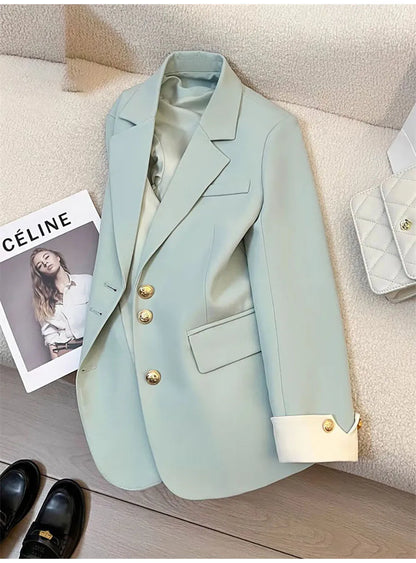 Autumn Winter Office Lady Blazer Jacket Women 2024 Fashion Long Sleeve Coat Woman Blazers Feminino New In Outerwears Casual