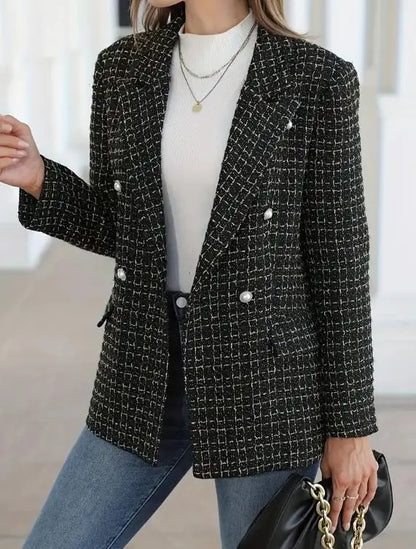Women's Blazer Autumn Winter New Fashion Button Design Double Breasted Elegant Notched Collar Long Sleeve Casual Blazer