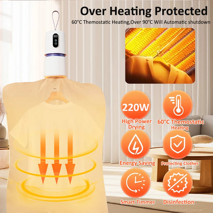 Pocket style mini dryer, silent integrated foldable dryer, household portable clothes dryer, business trip drying tool.