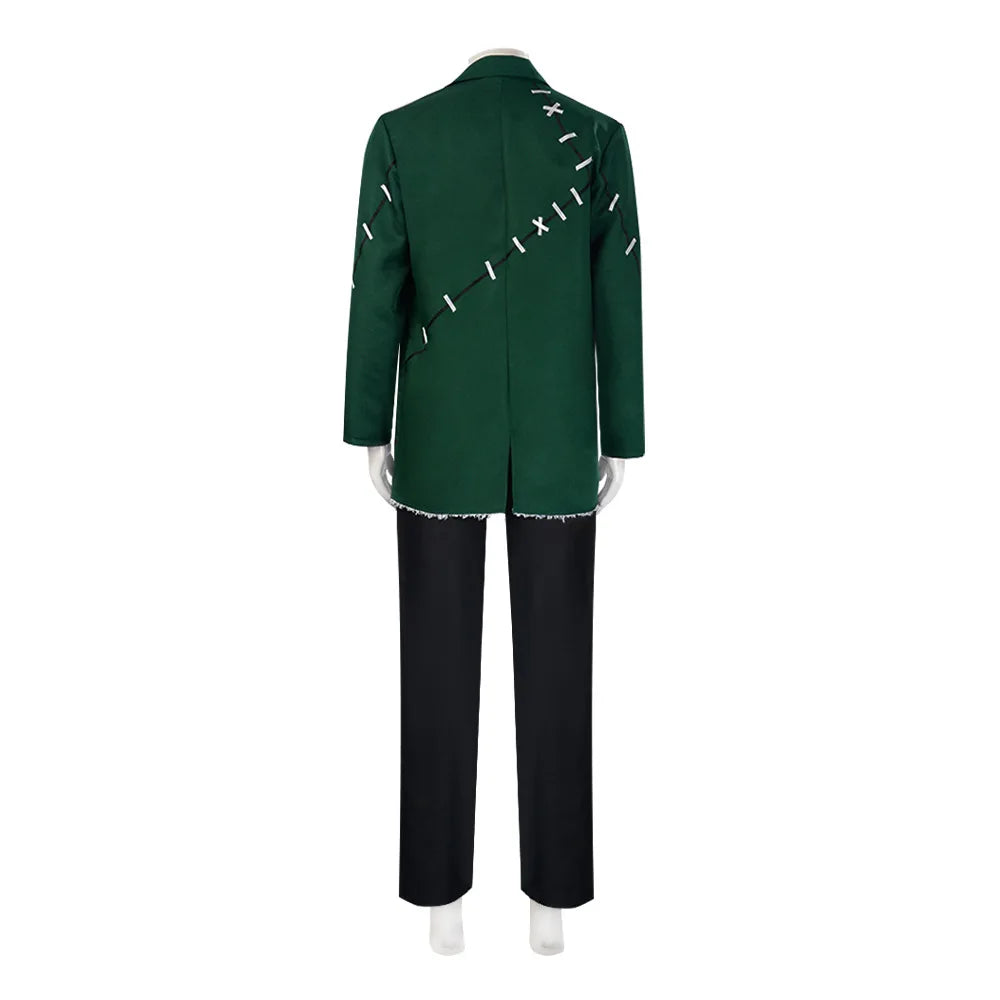 Halloween Frankenstein Cosplay Monster Costume Dr. Frank Mens Roleplay Outfit Mask Mad Scientist Green Suit Movie Party Scary