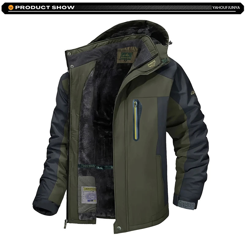 9XL New Winter Men Outwear Fleece Warm Removable Hooded Jacket Men Outdoor Skiing Windbreaker Waterproof Casual Jacket Coat Male