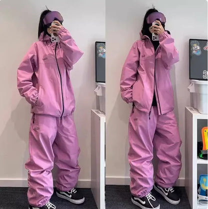 John snow 2024 New Male female couple Single and double board Ski suit set Loose type waterproof keep warm Ski pants ski jackets