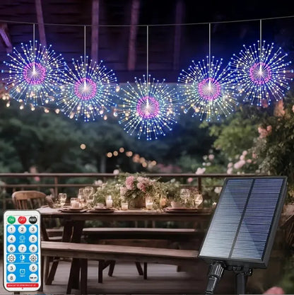 4PCS 360/480LED Solar Fireworks Lights Outdoor Waterproof Hanging 8 Modes Star Burst Light For Party Wedding Garden DIY Decor