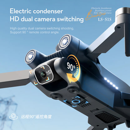 Popular S1S drone 8K high-definition dual camera brushless motor four axis foldable obstacle avoidance aircraft children's toy