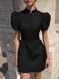 Trendix Button Patchwork Elegant Dress For Women Fashion Pleated Short Sleeve Short Dresses Femme Office Commuter A-Line Dress