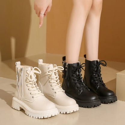 Sexy Elegant Winter Knight Boots New Solid Color Round Toe Velvet Warm Comfortable Fashionable Women's Ankle Boots