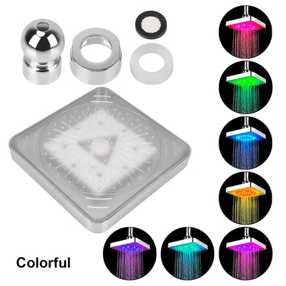 Ultra-Quiet Rainfall Top Spray LED Shower Head Water Flow Power Generaton 7 Colors Gradual Changing