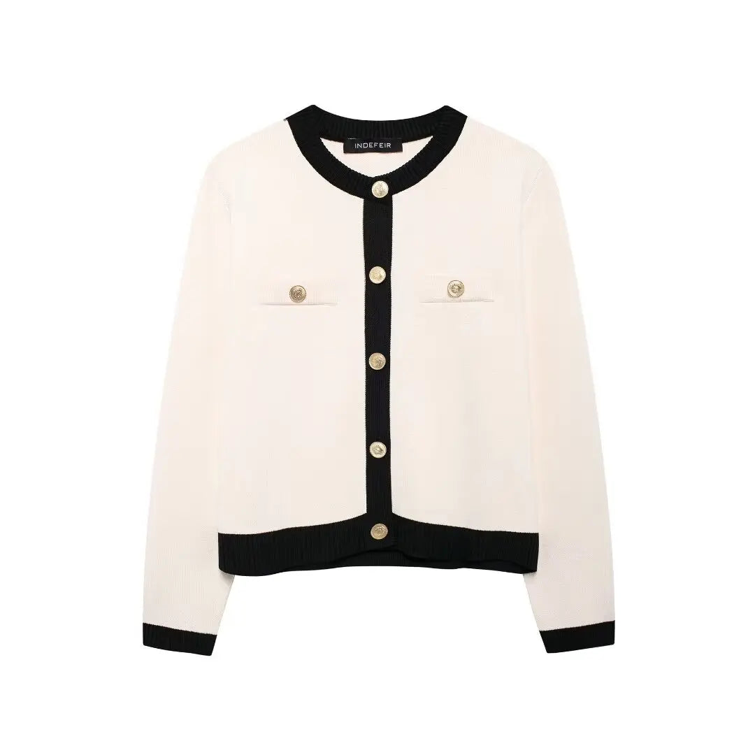 TRAFZA Autumn Fashion Women Sweater Coats Solid O-Neck Long Sleeves Pockets Buttons Single Breasted Female Casual Knitted Coat