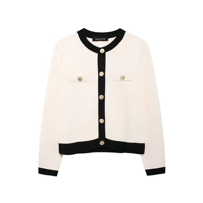 TRAFZA Autumn Fashion Women Sweater Coats Solid O-Neck Long Sleeves Pockets Buttons Single Breasted Female Casual Knitted Coat