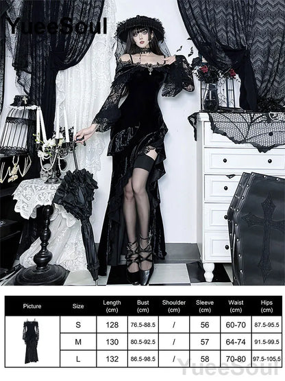 Halloween Gothic Grunge Punk Women Dress Long Sleeve Lace Slim Black Dresses 2025 New Y2K Harajuku Lolita Fairy Core Party Dress