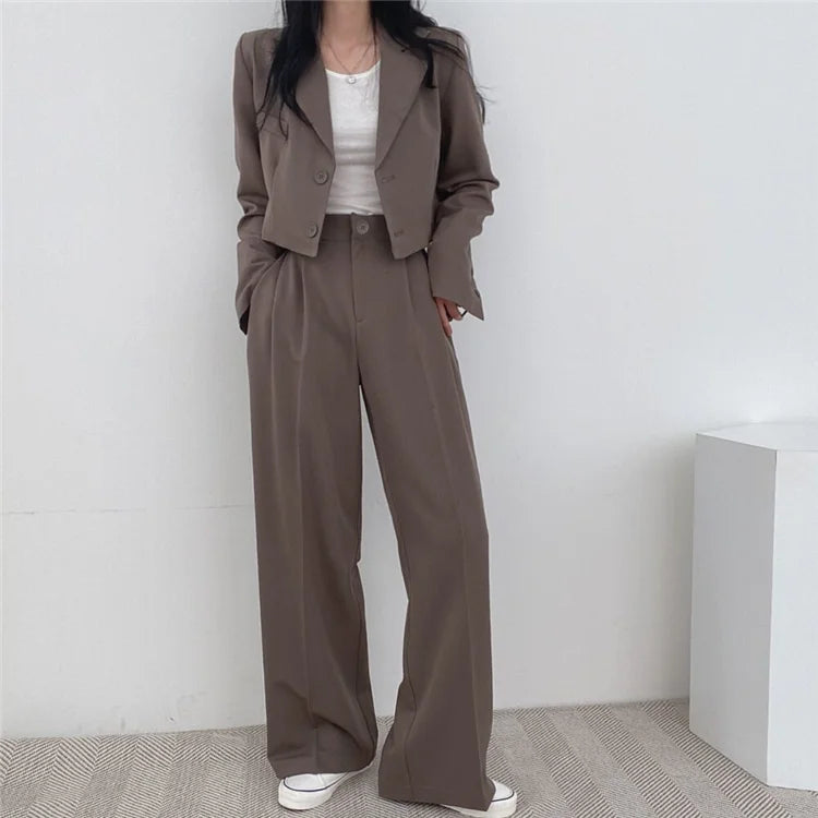 Summer New Short Top Jacket Blazer Wide Leg Pants Two-piece Set Elegant Women's Office Casual Set Outfits