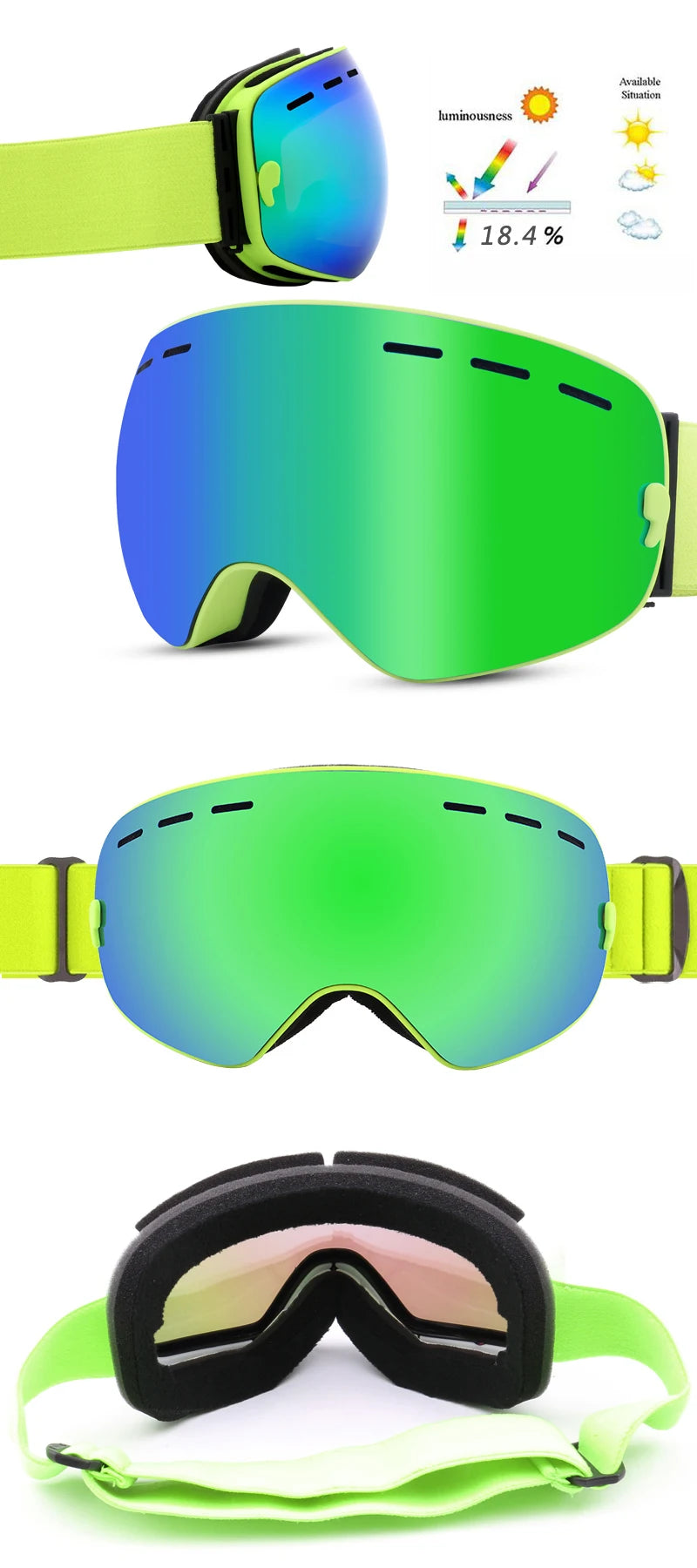 PHMAX Ski Goggles Men Snowboard Glasses Women Winter Outdoor Snow Sunglasses UV400 Double Layers Lens Anti-Fog Skiing Goggles