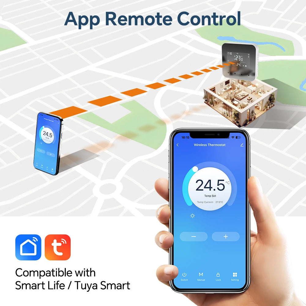 Beok Tuya Wifi Smart Thermostat Battery Powered Mirror LCD Display Gas Boiler Temperature Controller Support Alexa Google Home