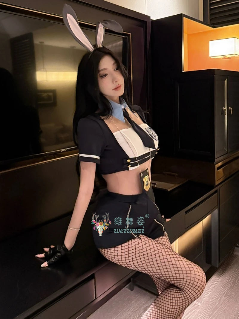 New Sexy Rabbit Search Officer Adult Women Cosplay Costume PoliceWomen Uniform Bunny Girl Stage Perfermance Fancy Suit NightClub