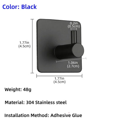 High Quality 304 Stainless Steel Self Adhesive Hooks Shower Bath Hook Kitchen Hanger Bathroom Hook Household Wall Hanger