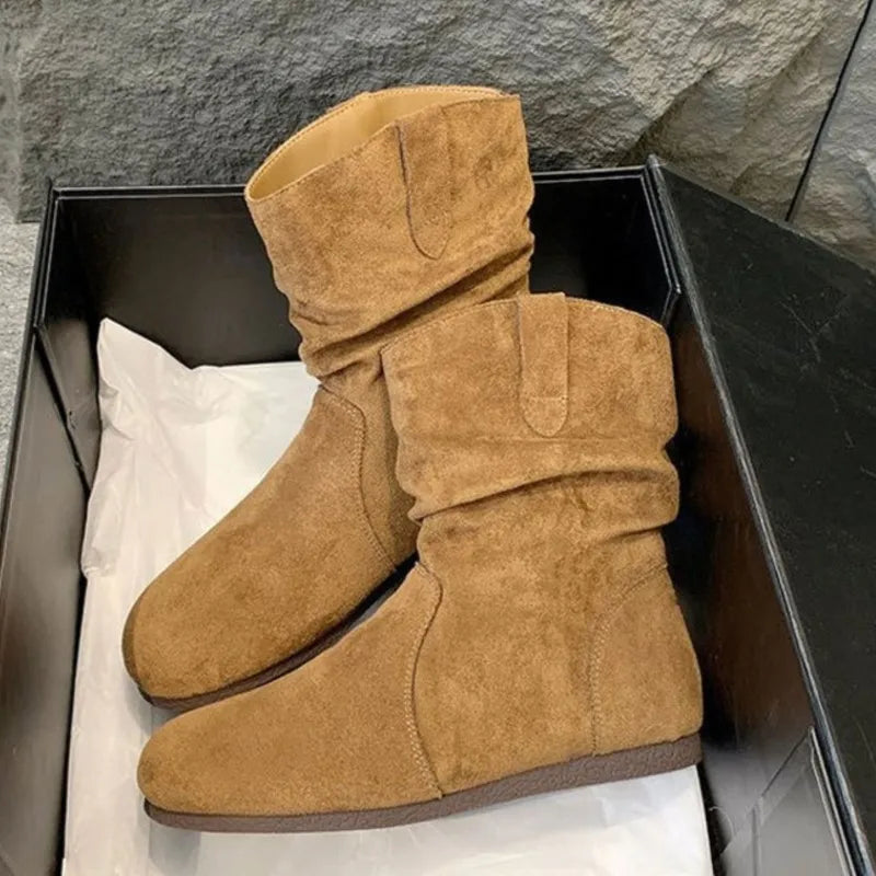 Gacimy Women's Fashion Suede Boots Outdoor Casual Flat Boots Comfortable Soft Bottom Short Ankle Boot Luxury Slip On  Lady Shoes