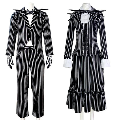 Christmas Eve Costume Jack on Skeleton Men's Women's Full Sally Black and White Stripes Cosplay Halloween