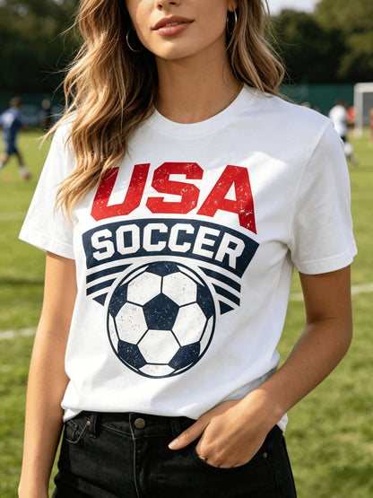 180G Cotton Vintage USA Soccer T-Shirt 2026 World Cup Distressed Retro Graphic Tee Unisex Breathable Game Day Shirt Fast Delivery